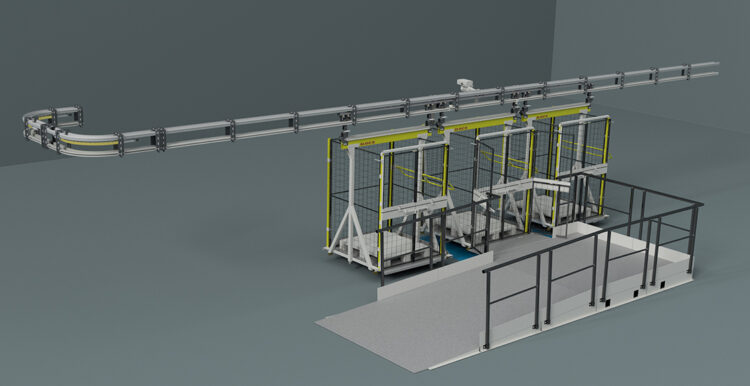 3D-illustration av OCS-bana med pallhantering