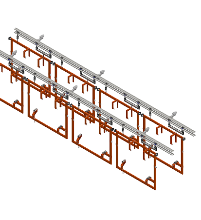 3D-illustration av hängande ramar på bana
