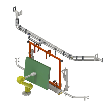 3D-illustration av robot vid hängande skiva