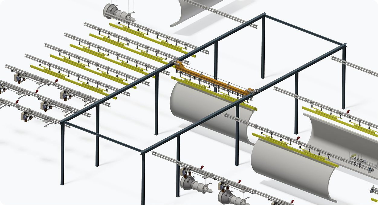 3D-illustration av hängconveyorsystem