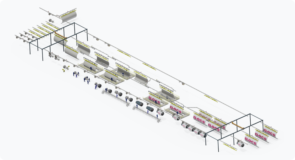 3D-illustration av conveyorlinje